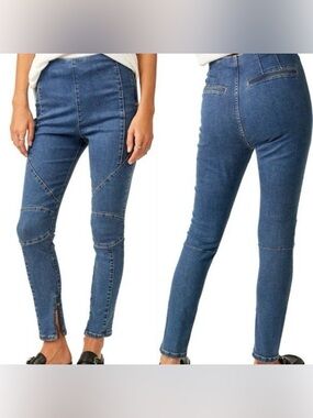We The Free Bella Moto Mid Rise Skinny Jeans in Medium Blue Denim